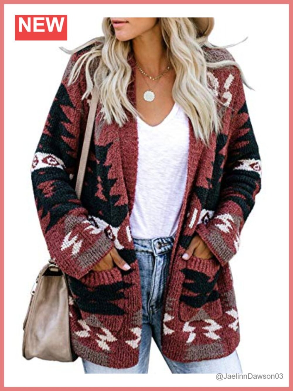 Women Boho Aztec Open Front Knit Cardigan Sweater Long Sleeve